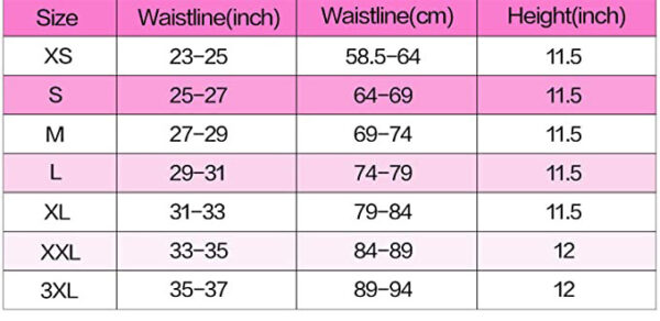 Body shaper women corset size chart